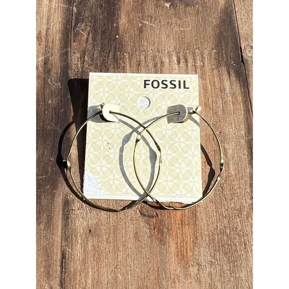 FOSSIL ANTIQUE GOLD TONE THIN LIGHTWEIGHT TWISTED HOOP EARRINGS‎ 2" - Picture 1 of 6